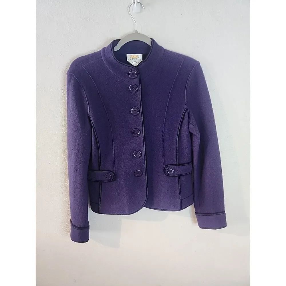 Talbots Petites Womens Sz Small Purple Merino Wool BBlazer Coat Jacket Preppy